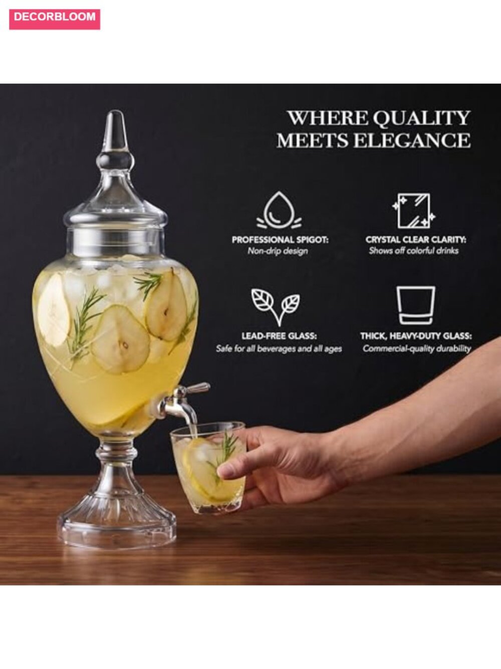 1 Gallon Glass Beverage Dispenser with Spigot & Lid - Picture 4 of 6